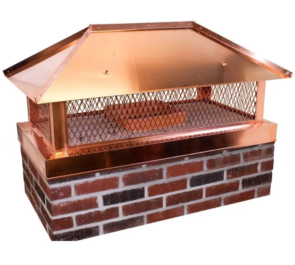 Copper custom outside mount chimney cap with hip ridge lid