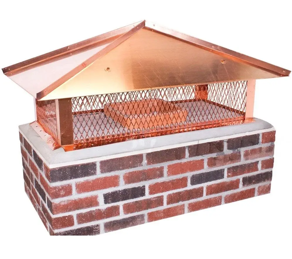 Copper custom top mount chimney cap with hip lid